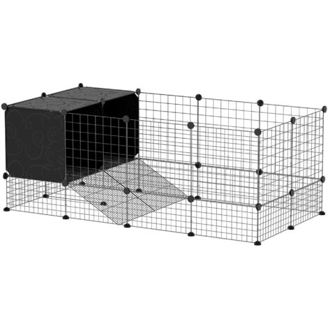 PawHut DIY Small Animal Cage w/ Elevated Huts, for Guinea Pigs, Rabbits