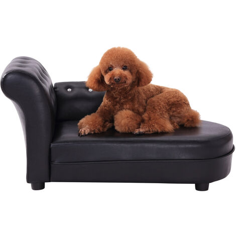 PawHut Dog Bed Pets Sofa Luxury Pets Couch Wooden Sponge PVC - Black