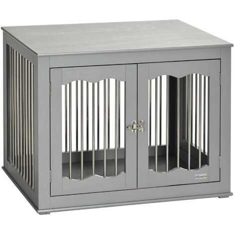 PawHut Dog Crate End Table with Three Doors Furniture Style Dog Crate Indoor Use Medium