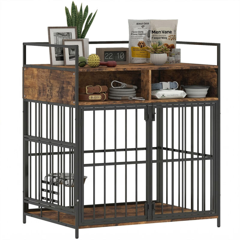 PawHut Dog Crate Furniture, Dog Cage with Rotatable Feeding Station