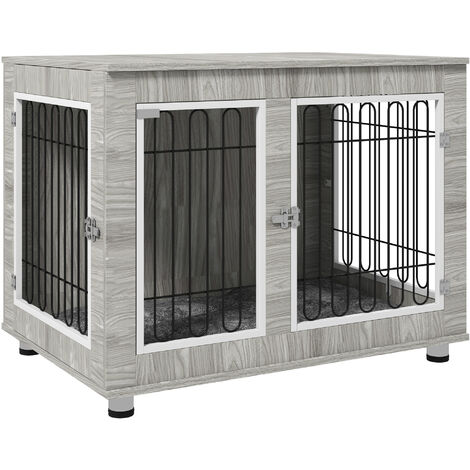 PawHut Dog Crate Furniture, Dog Crate End Table w/ Soft Cushion, Double Door