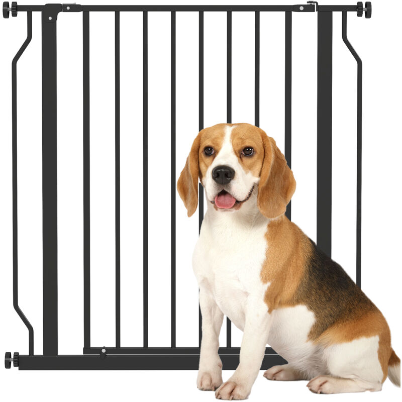 Pawhut - Dog Gate Wide Stair Gate w/ Door Pressure Fit Black