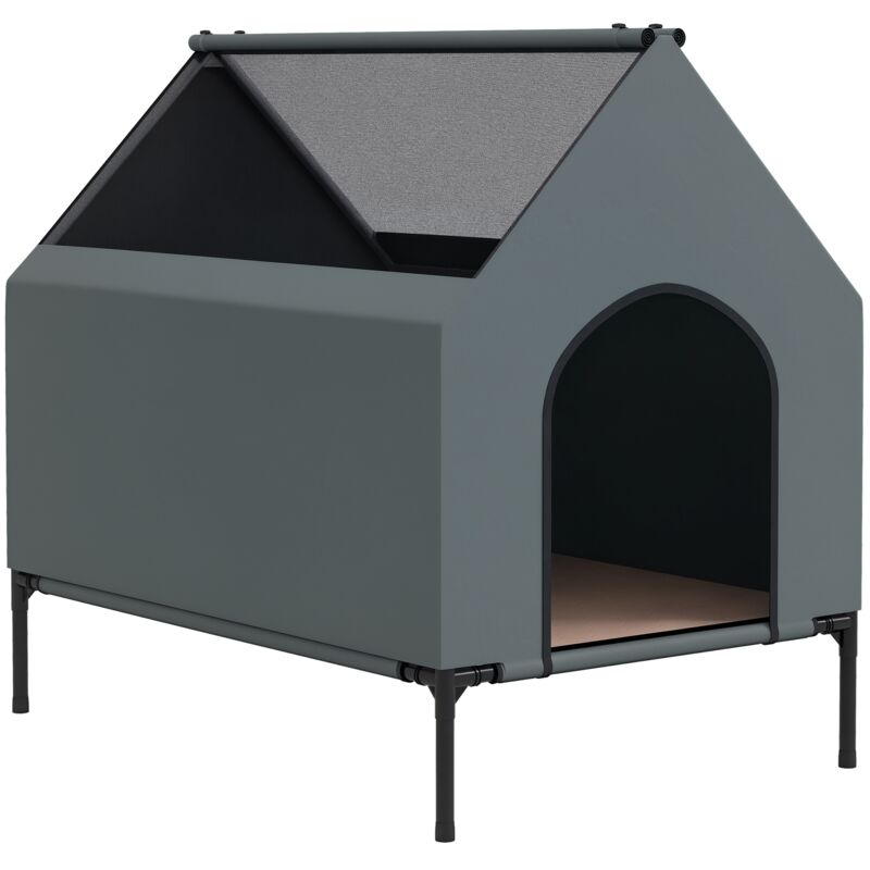 PawHut Dog House Outdoor Elevated Dog Bed with Removable Cover, Grey