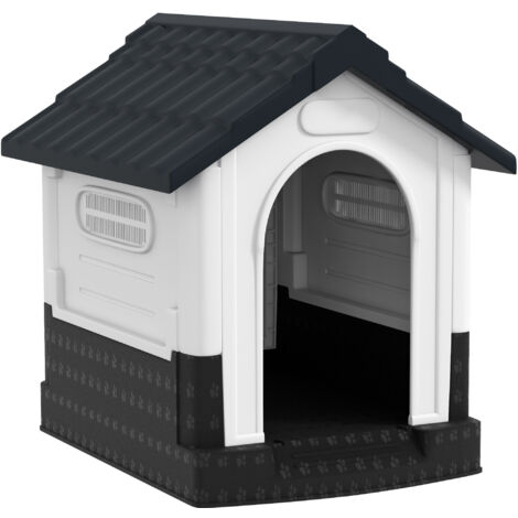 PawHut Dog Kennel for Outside Plastic Dog House for XS Dogs, 64.5 x 57 x 66cm Grey