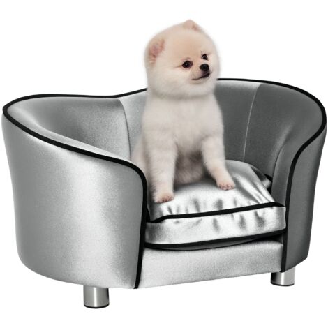 PawHut Dog Sofa Bed Pet Chair Couch Kitten Lounge Washable Cushion Wooden Frame 69 x 49 x 38cm