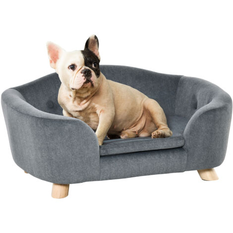 PawHut Dog Sofa Bed Pet Chair Couch with Water Resistant Fabric, Kitten Lounge with Soft Cushion, Wooden Frame for Mini Size Dogs - Grey