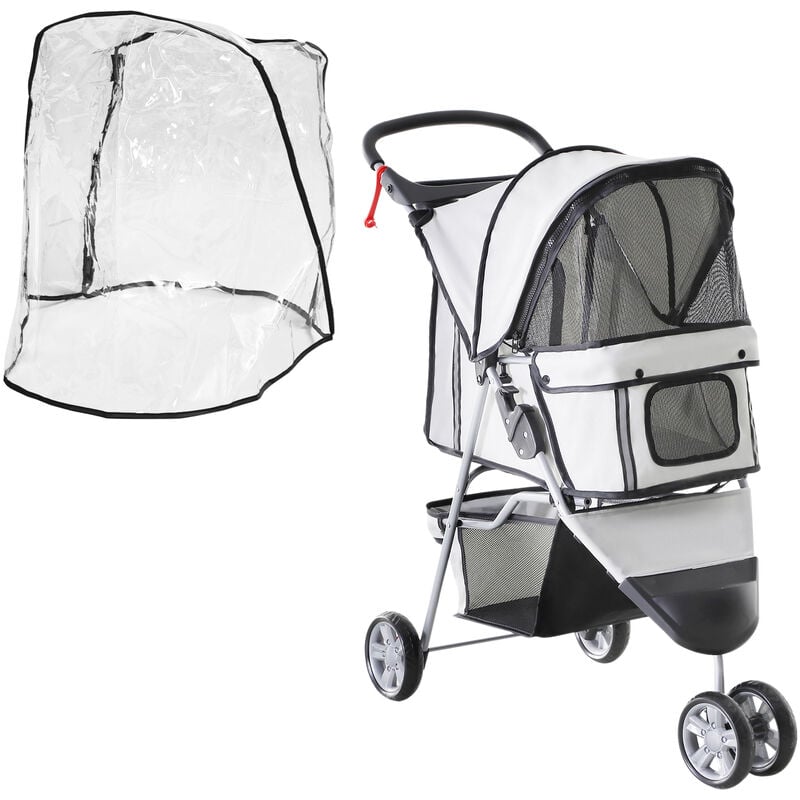 Dog Stroller w/ Cover, Folding Cat Pram Dog Pushchair for s xs Dogs Grey - Grey - Pawhut