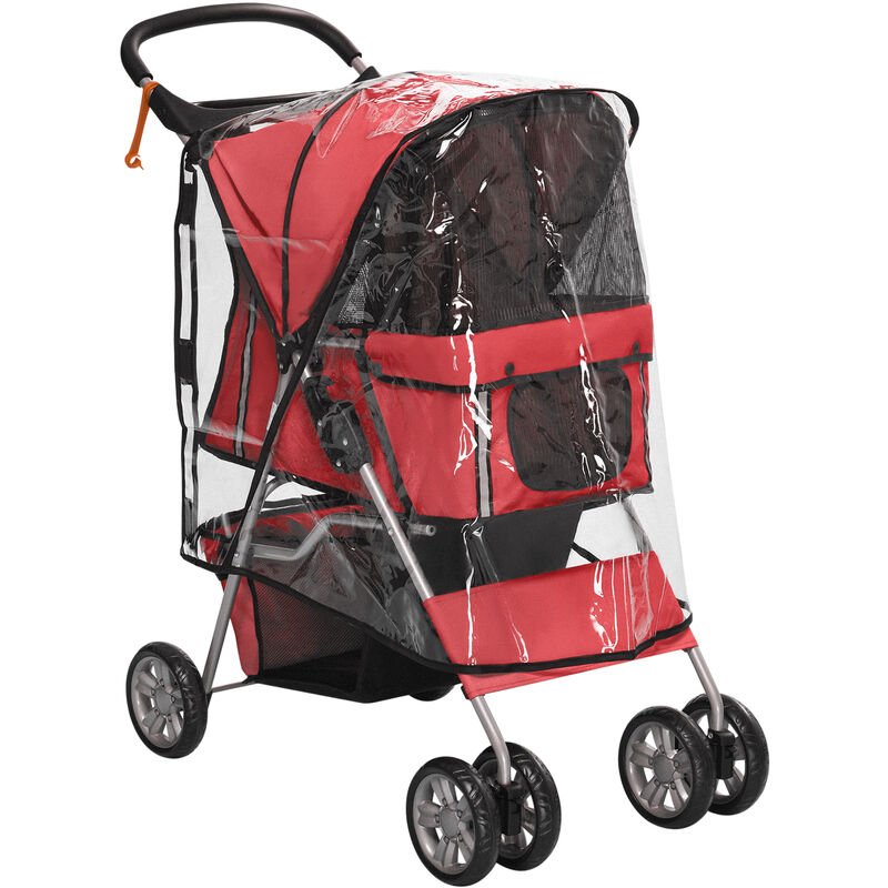 Dog Stroller w/ Rain Cover, Foldable Pet Pram for s, xs Dogs, Red - Red - Pawhut