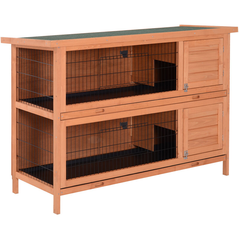 Pawhut - Rabbit Hutch, Guinea Pig Hutch with No-Leak Trays & Divider, Orange