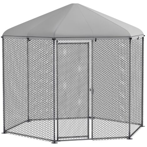 Pawhut – Enclos poulailler 5 m² en acier galvanisé – Chenil hexagonal avec porte verrouillable – Pour 5-8 poules – Argenté