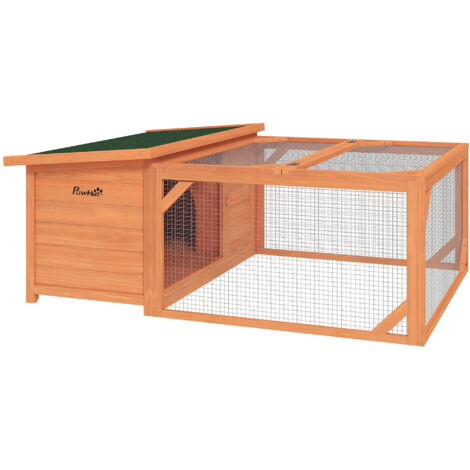 PawHut Enclos pour petits animaux avec parc extérieur, bac amovible, résistant aux intempéries, 125,5 x 100 x 49 cm, vert et naturel