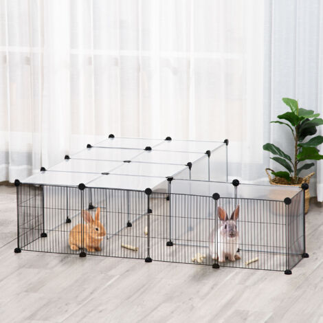 PawHut Enclos pour petits animaux design DIY cage modulable pour cochon d'Inde lapin chinchillas petits animaux domestiques 27 panneaux noir
