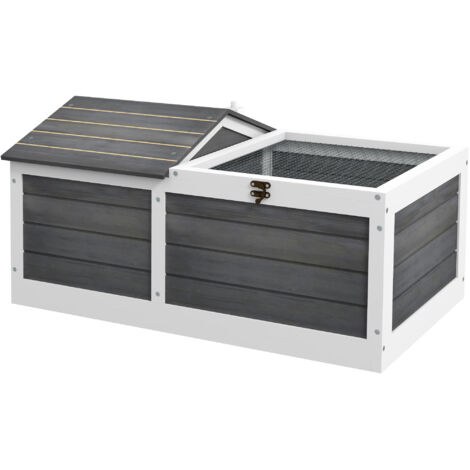 Pawhut – Enclos pour tortue extérieur grillagé – Toit ouvrant verrouillable – Bois de sapin – Dimensions 86L x 54l x 43H cm – Pour tortues de terre