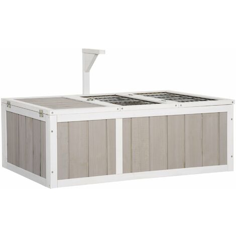 Pawhut – Enclos pour tortue terrestre en bois sapin gris blanc – Dimensions 91,5L x 61l x 33H cm – Niche avec double toit ouvrant grillagé
