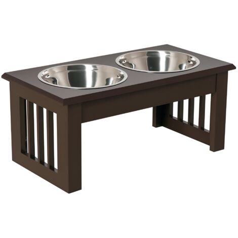 PawHut Erhöhter Hundenapf Futternapf mit 2 Näpfe Wassernapf 2 x 900ml Edelstahlnäpfen Fressnapf Futterstation Hundenäpfe für kleine Hunde Katzen Espresso