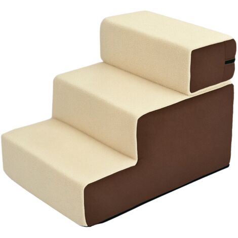 PawHut Escalier pour Chats et Chiens 3 Marches en Peluche Beige 54 x 40 x 39cm