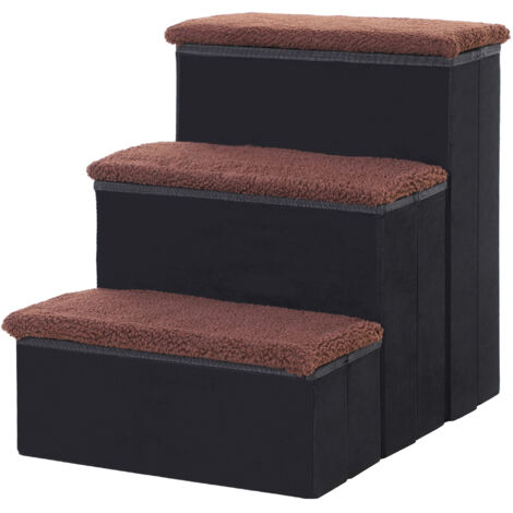 PawHut Escalier pour Chien 3 Marches 48 cm de Haut Rampe Pliable pour Petits et Vieux Animaux Aide d'Accès pour Lit, Canapé, Voiture Noir