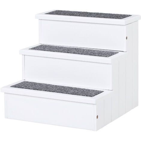 Pawhut – Escalier pour chien 3 marches – Revêtement en tapis antidérapant – Bois de pin robuste – Charge max 30 Kg – Rangement intégré