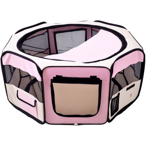 PawHut Fabric Dog Play Pen Puppy Pet Cat Rabbit Pig Guinea Playpen Run Pink