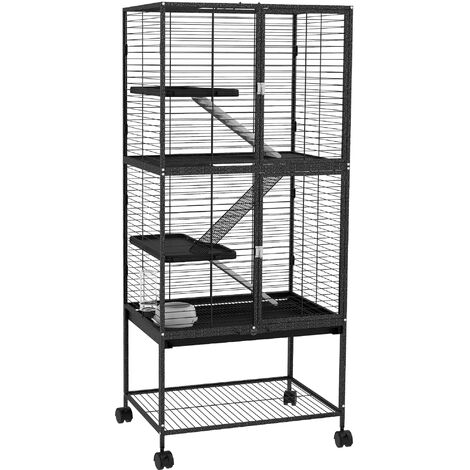 PawHut Ferret Cage 136cm Rolling Small Animal Cage w/ 3 Doors, Storage Shelf