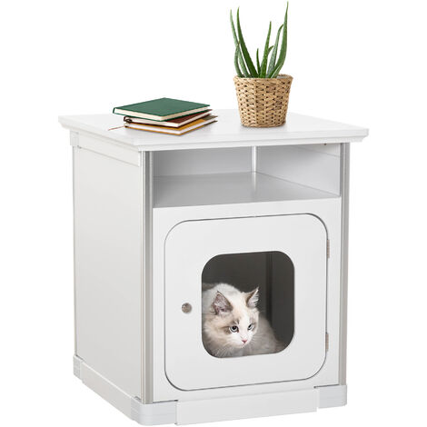 main image of "PawHut Fir Wood Single 2-In-1 Cat House Litter Box w/ Door Handle Shelf"