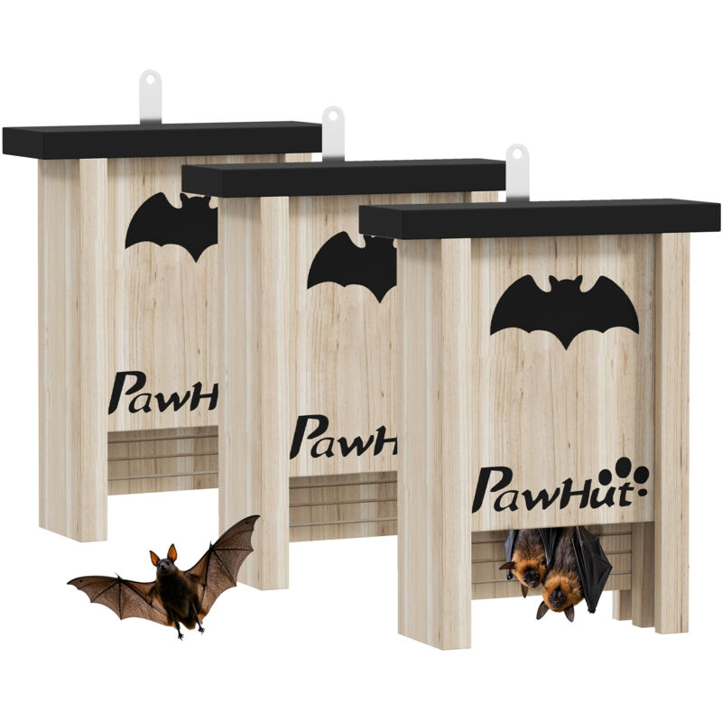 PawHut Fledermauskasten 3er-set, Fledermaushaus, Nistkasten Für Fledermäuse, Fledermausbox Zum Aufhängen Für Gärten, Obstplantagen, Bauernhöfe,