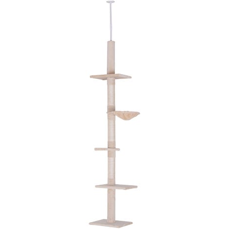 PawHut Floor to Ceiling Cat Tree for Indoor Cats 5-Tier Scratching Post 230-260cm Beige