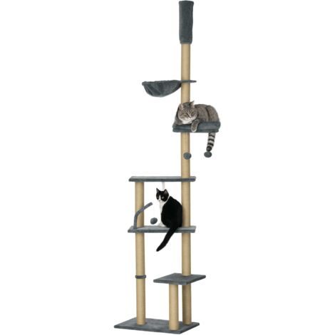 PawHut Floor to Ceiling Cat Tree for Indoor Cats Scratching Post 230-250cm Grey