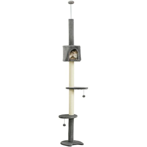 PawHut Floor to Ceiling Cat Tree with Condo Scratching Post, Light Grey