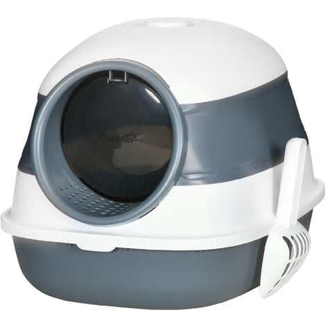 PawHut Foldable Cat Litter Tray Hooded Cat Litter Box w/ High Side White