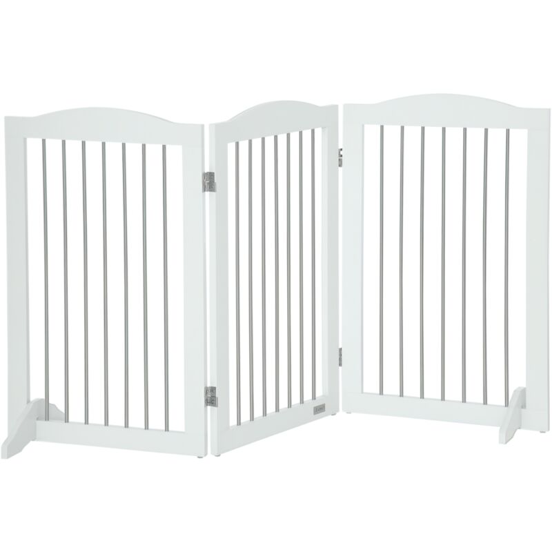 PawHut Foldable Dog Gate, Freestanding Pet Gate with Two Support Feet White