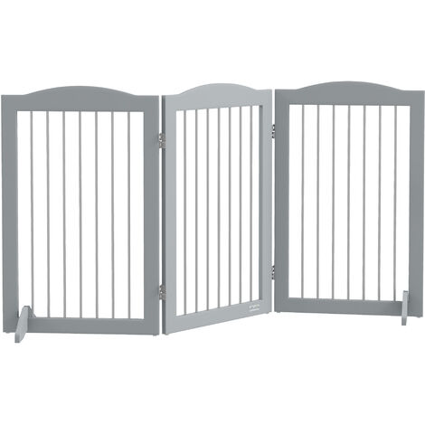 PawHut Foldable Dog Gate, Freestanding Pet Gate with Two Support Feet Grey