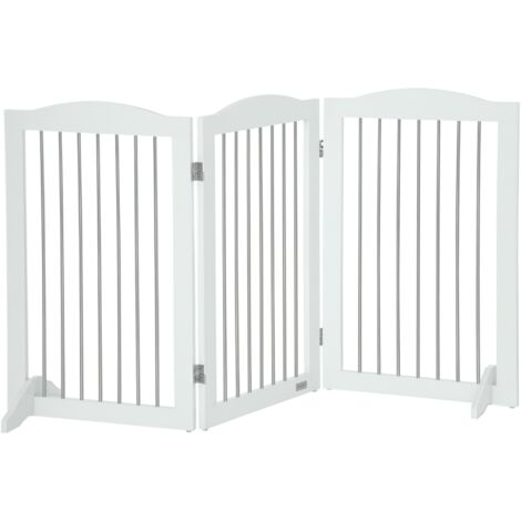 PawHut Foldable Dog Gate, Freestanding Pet Gate with Two Support Feet White