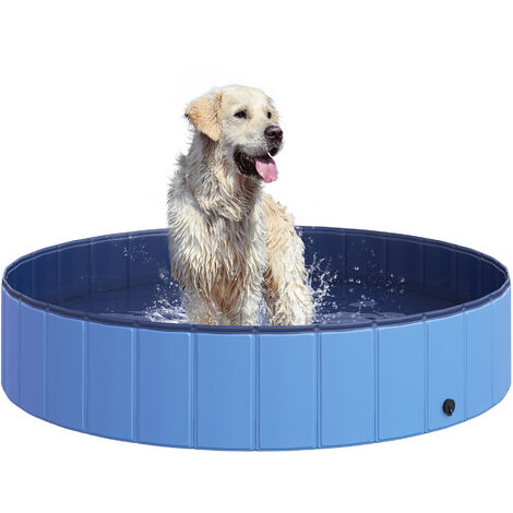 PawHut Foldable Dog Paddling Pool Pet Cat Swimming Pool Indoor/Outdoor Collapsible Summer Bathing Tub Shower Tub Puppy Washer (Φ140 x 30H (cm), Blue)