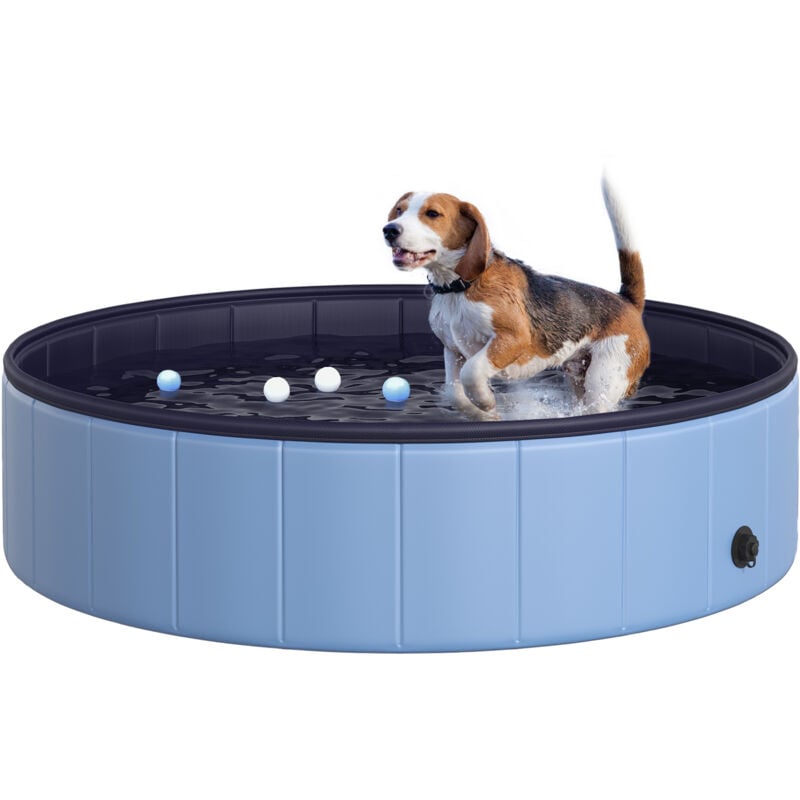 Foldable Dog Paddling Pool Pet Swimming Pool Bathing Tub Φ80 × 20H cm Blue - Pawhut