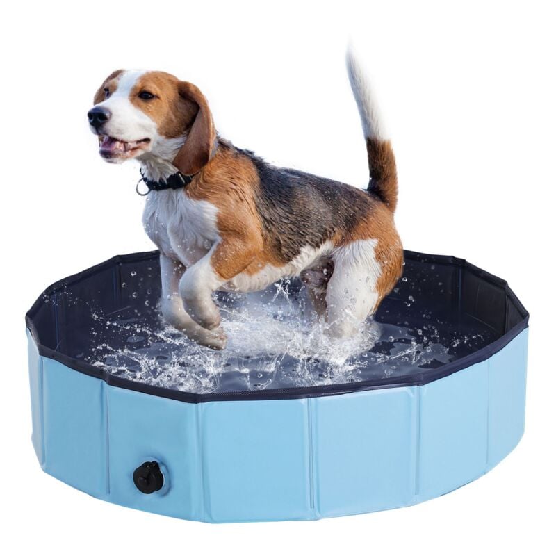 Pawhut - Foldable Dog Paddling Pool Pet Swimming Pool Bathing Tub Φ80 × 20H cm Blue