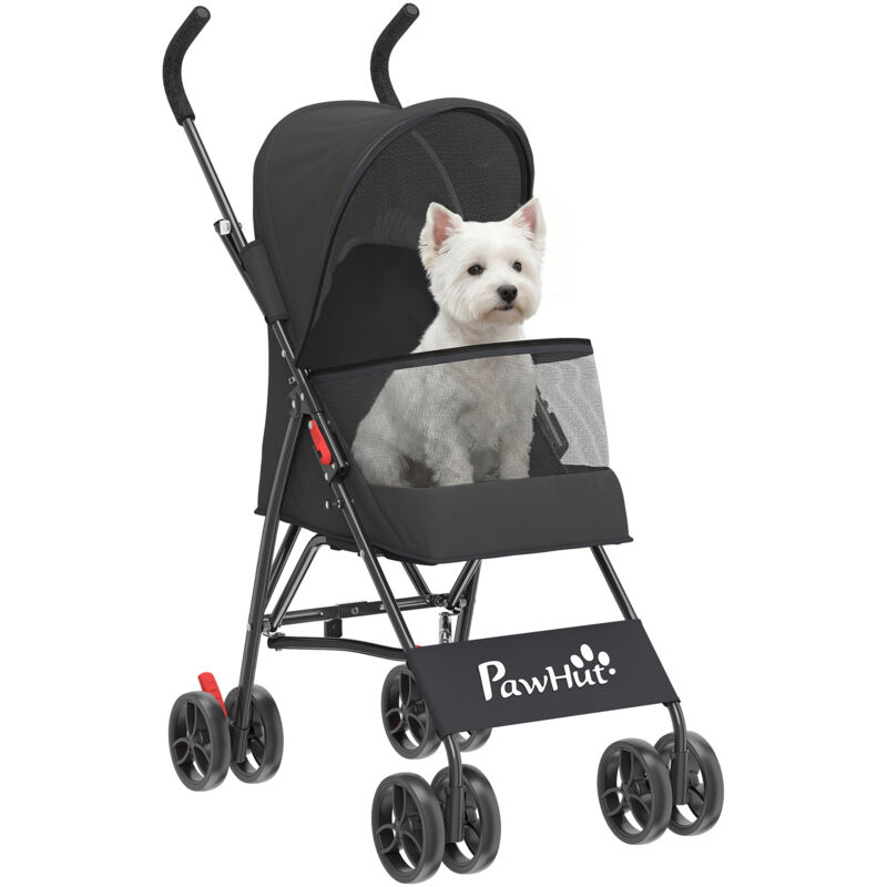 PawHut Foldable Dog Stroller with Mesh Windows for Mini Dogs, Black