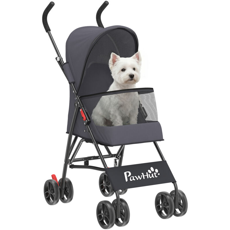 PawHut Foldable Dog Stroller with Mesh Windows for Mini Dogs, Dark Grey