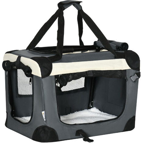 PawHut Foldable Pet Carrier Bag Soft Travel Dog Crate for XS/S/M/L Dogs Grey