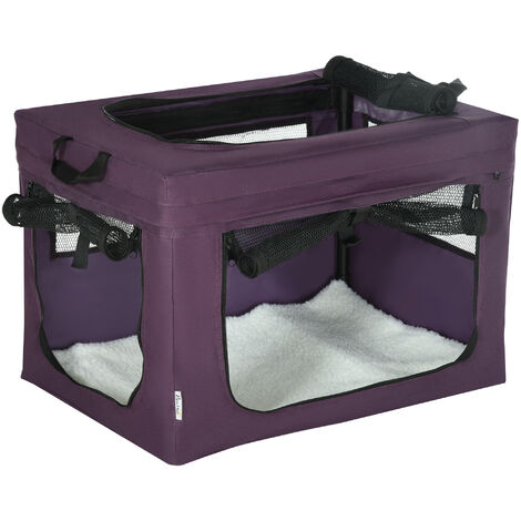 PawHut Foldable Pet Carrier, Portable Pet Travel Bag for Medium Dogs Purple