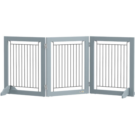 PawHut Foldable Pet Gate, with Three Panels & Two Support Feet - Grey