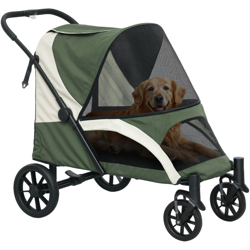 Foldable Pet Stroller for Large Dogs, Dark Green - Pawhut