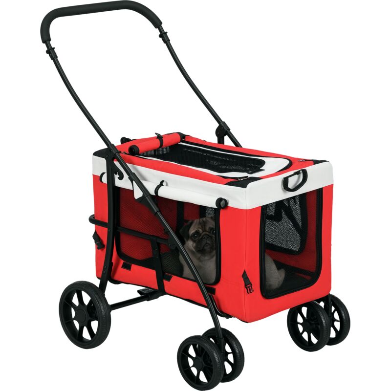 Foldable Pet Stroller w/ Detachable Carrier, Soft Padding Red - Pawhut