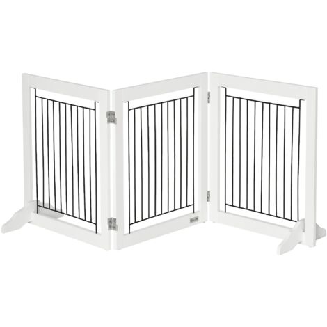 PawHut Foldable Wooden Pet Gate w/ 3 Panels 2 Support Feet for Small Dogs White