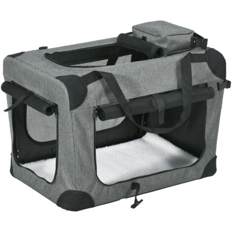 PawHut Folding Pet Carrier Bag House W/ Cushion Storage, Grey 60x41.5x41cm