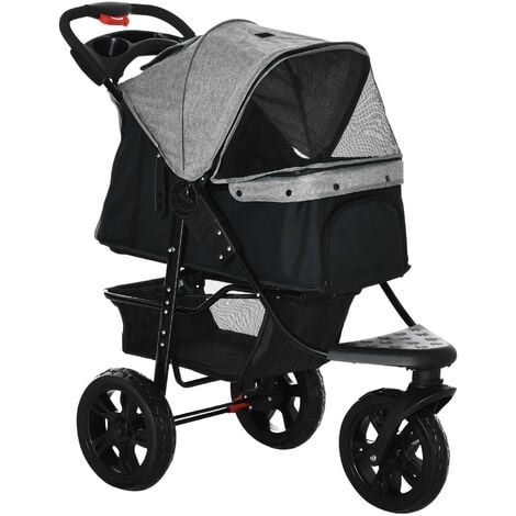 PawHut Folding Pet Stroller 3 Wheel Dog Carrier Adjustable Canopy for Small Dog Grey