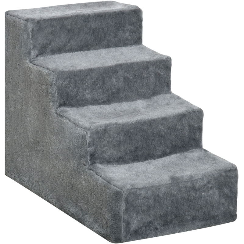 Pawhut Dog Steps For Sofa 4 Steps Dog Stairs Pet Stair With Washable Plush Cover Grey