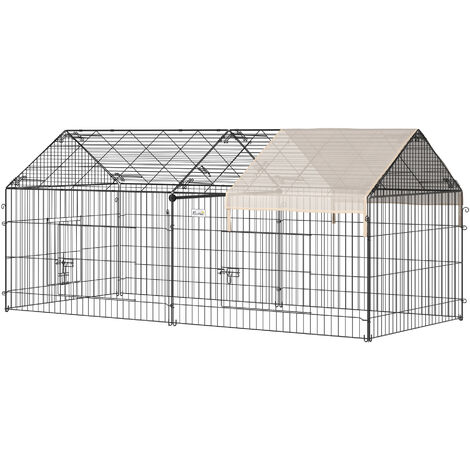 PawHut Freigehege, Kleintiergehege, Meerschweinchen Gehege, Laufgitter mit Abdeckung, Außengehege, Kleintiergehege für Kleintiere, Stahl, 220 x 103 x 103 cm, Beige