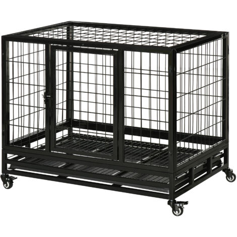 PawHut Gabbia Box per Cani Cuccioli da Interno Esterno con Rotelle