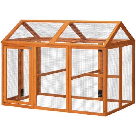 PawHut Gabbia per Galline in Legno e Metallo con Porte Multiple 140x88.5x106cm
